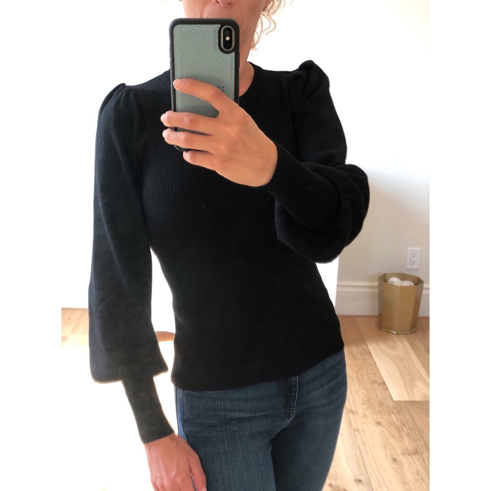 DENMARK White Puff Sleeve Fitted Ribbed Sweater - Picture 7 of 10